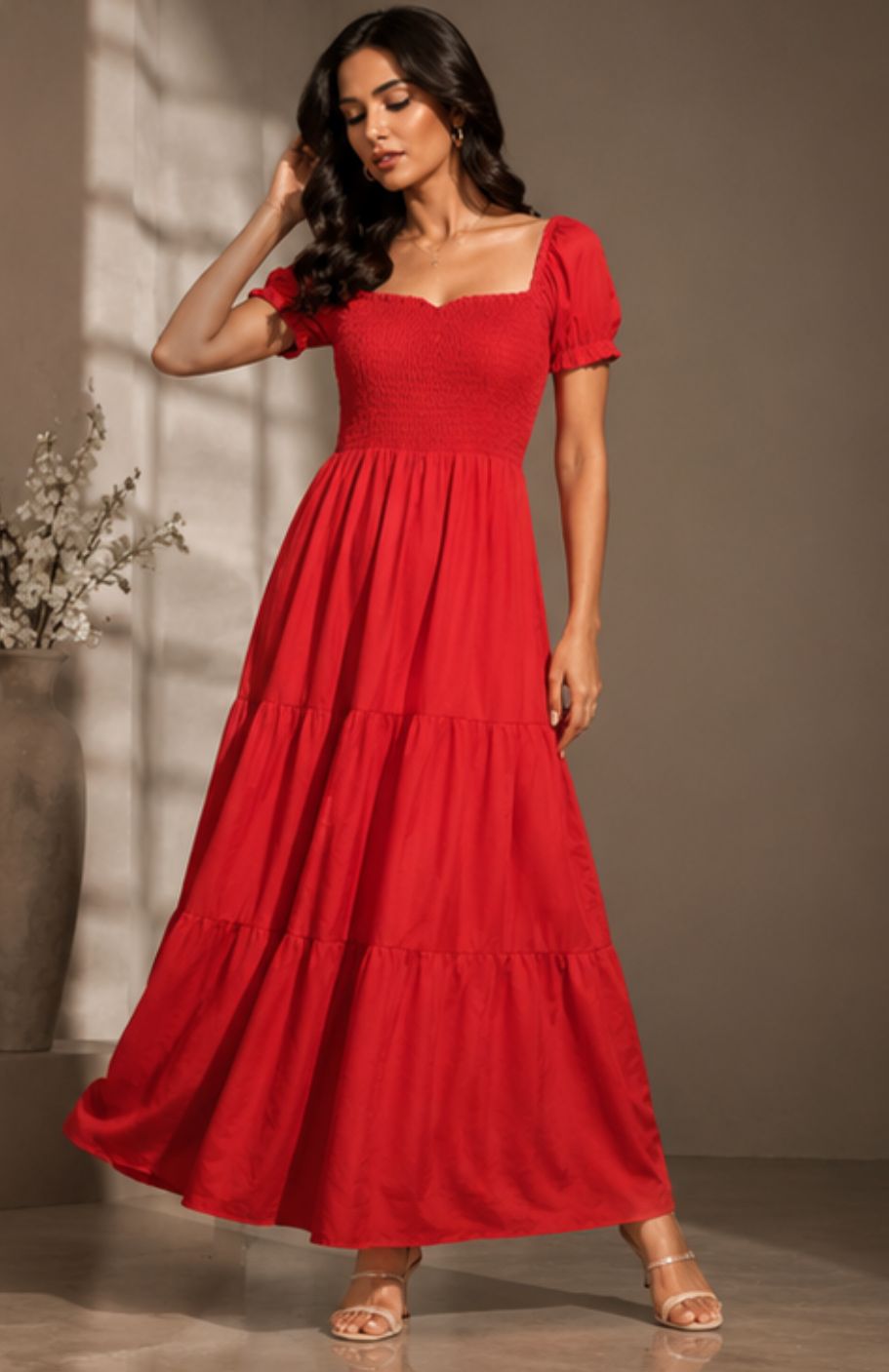 Women’s Smocked Puff Sleeve Maxi Dress
