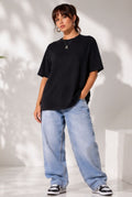 Women's Black Oversized Crew Neck T-Shirt