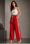 Women's Red Wide Leg Side Stripe Track Pants