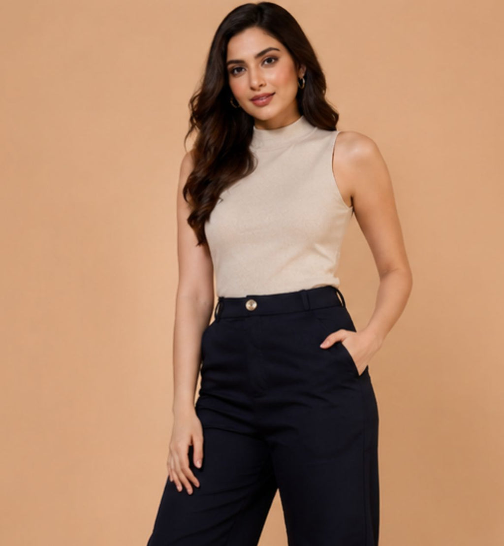 Women's Navy High-Waist Wide Leg Formal Trousers