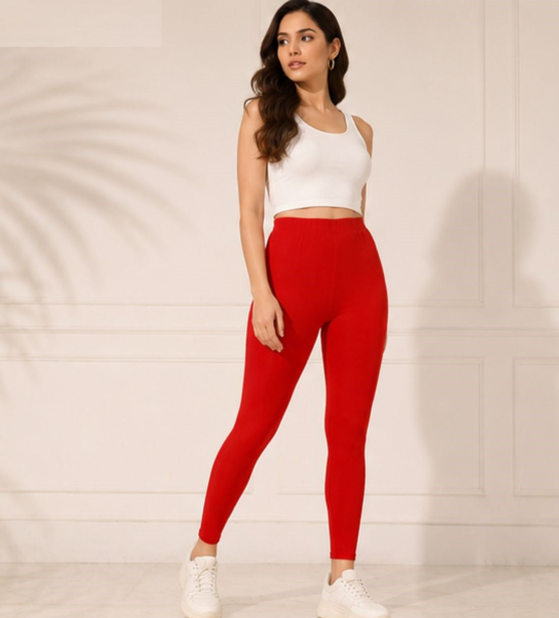 Women's Solid Red Stretch Leggings