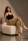 Women's Khaki Wide Leg Cargo Pants