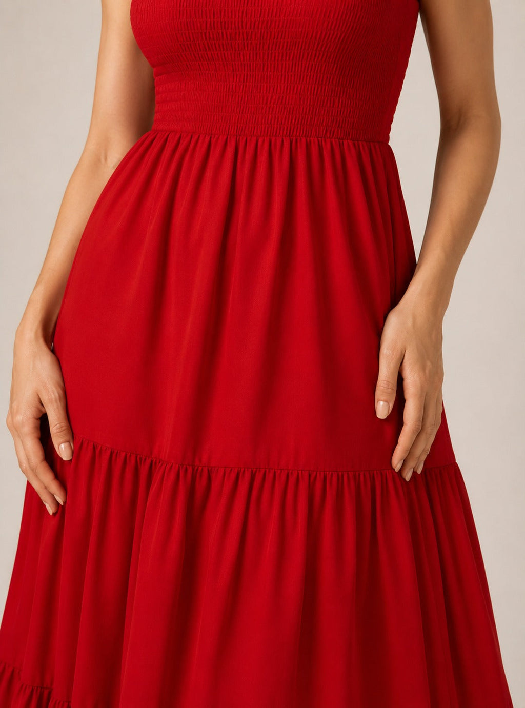 Women’s Red Sleeveless Smocked Maxi Dress