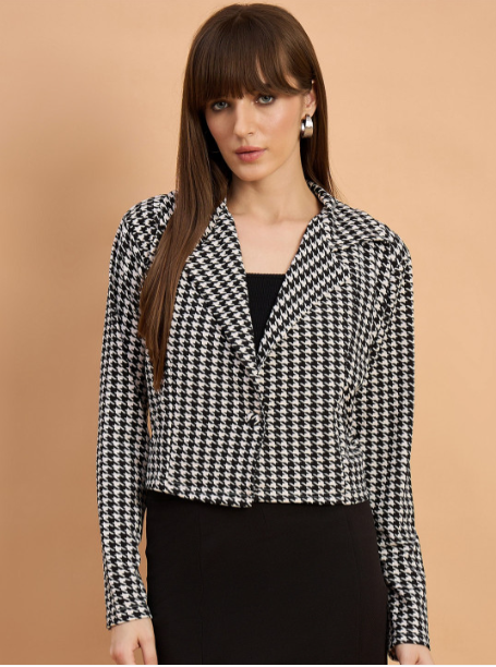 Women's Houndstooth Cropped Blazer