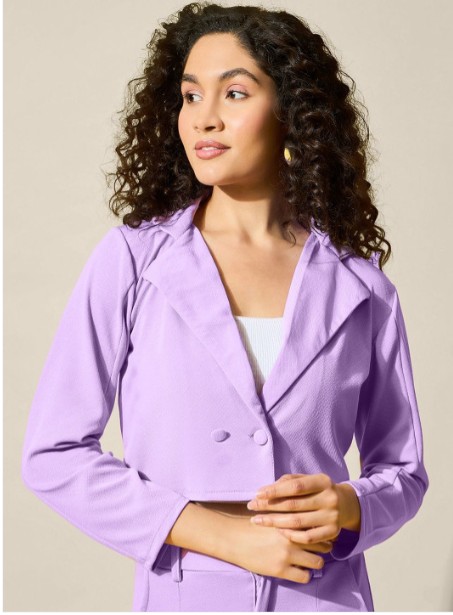 Women's Lilac Cropped Double-Breasted Blazer