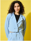 Women's Sky Blue Cropped Double-Breasted Blazer