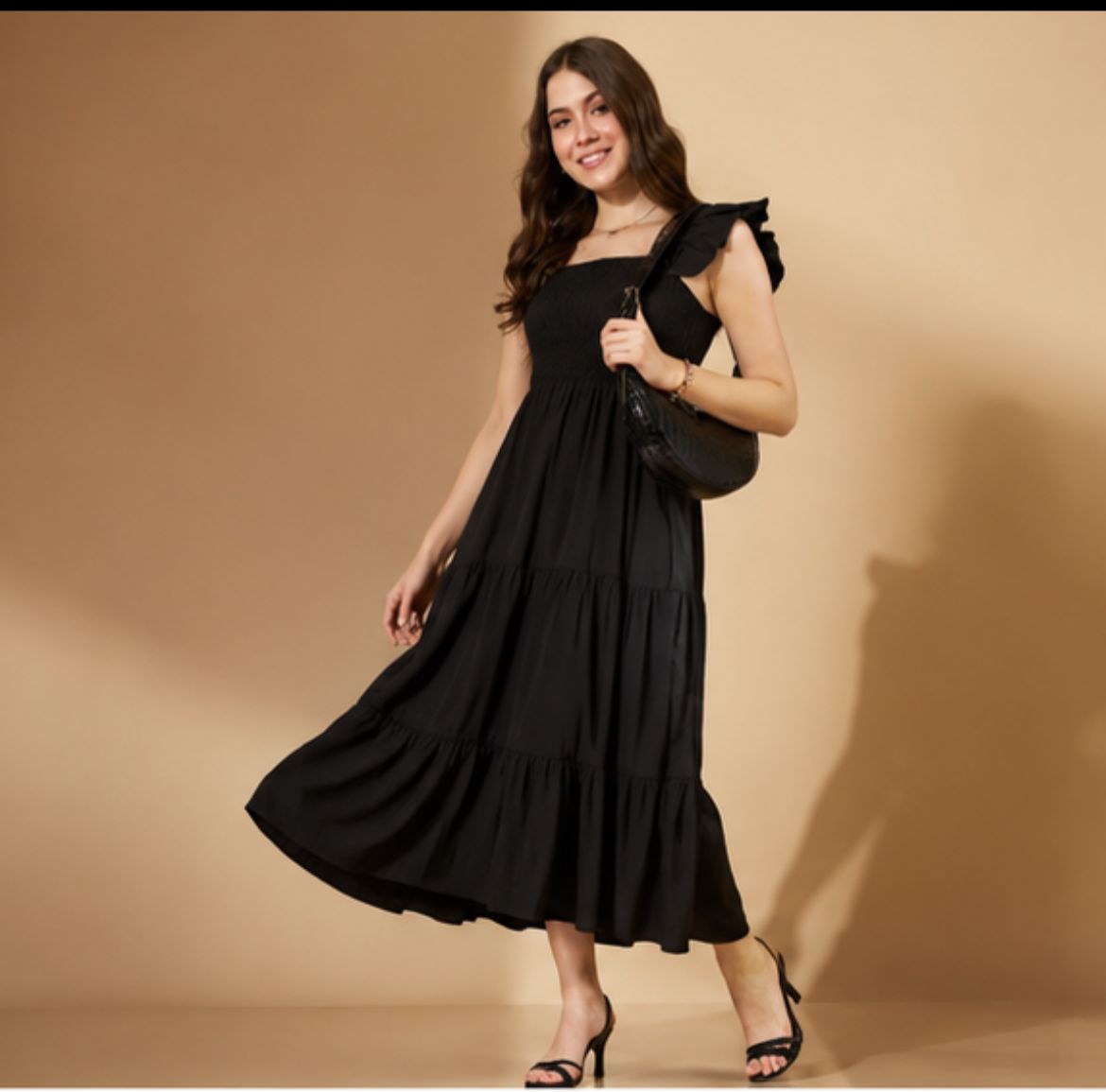Women’s Black Sleeveless Smocked Maxi Dress