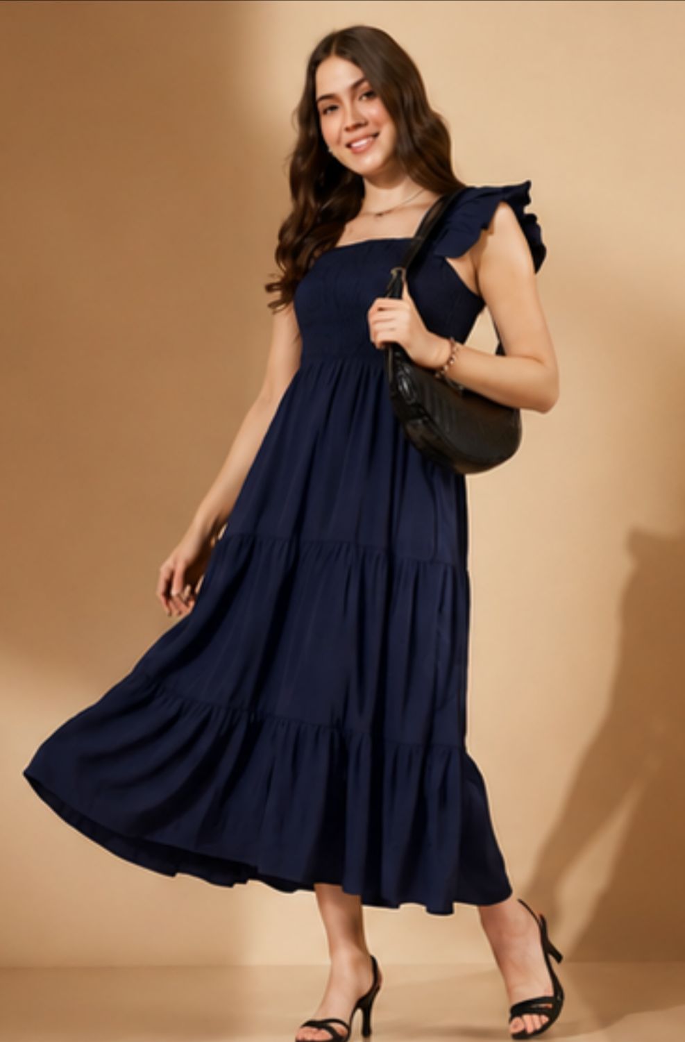Women’s Navy Sleeveless Smocked Maxi Dress