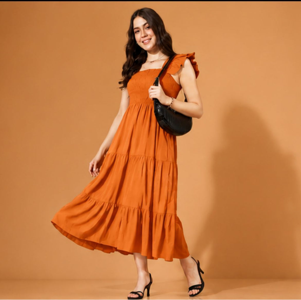 Women’s Mustard Sleeveless Smocked Maxi Dress