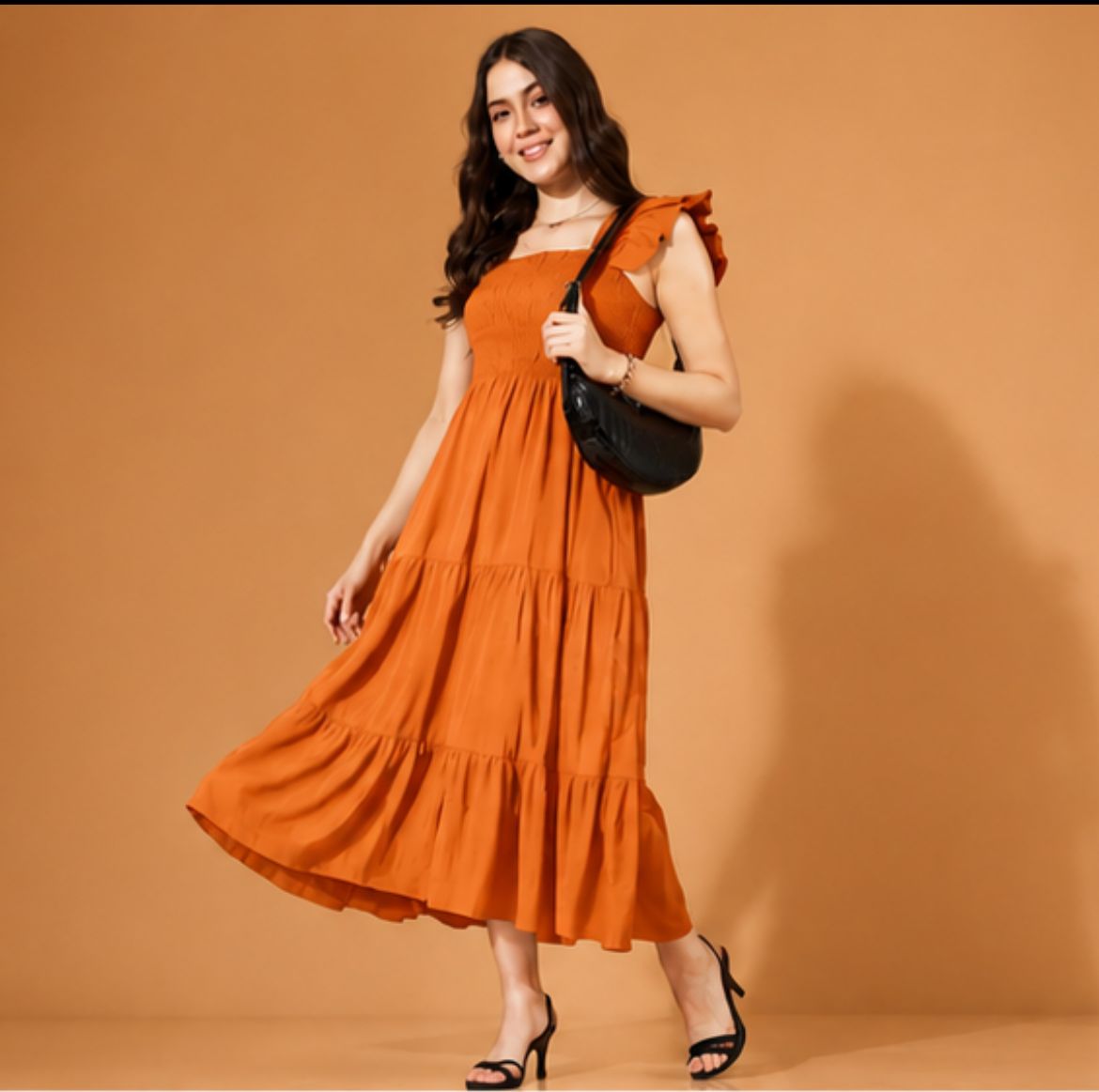 Women’s Mustard Sleeveless Smocked Maxi Dress