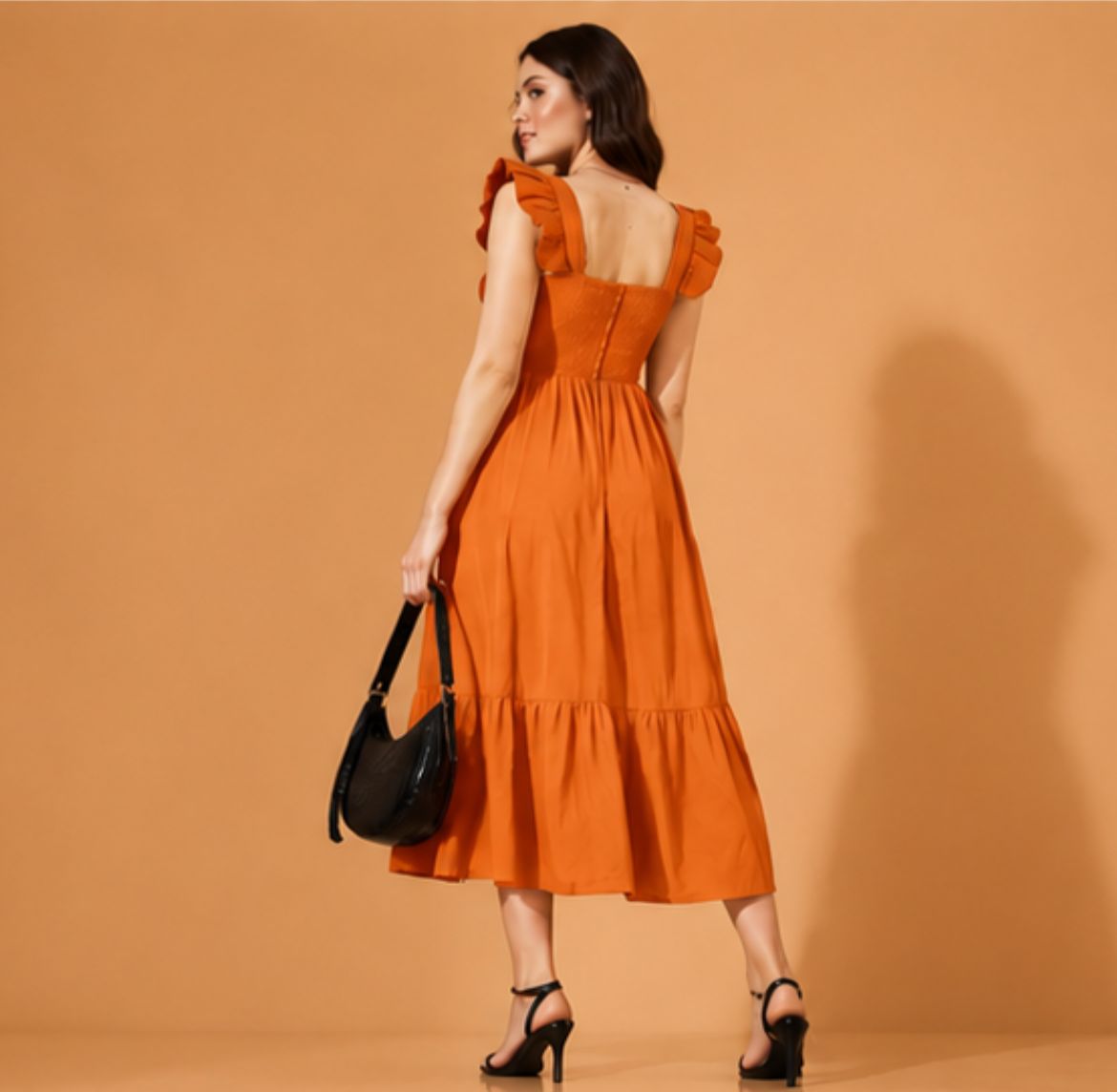 Women’s Mustard Sleeveless Smocked Maxi Dress