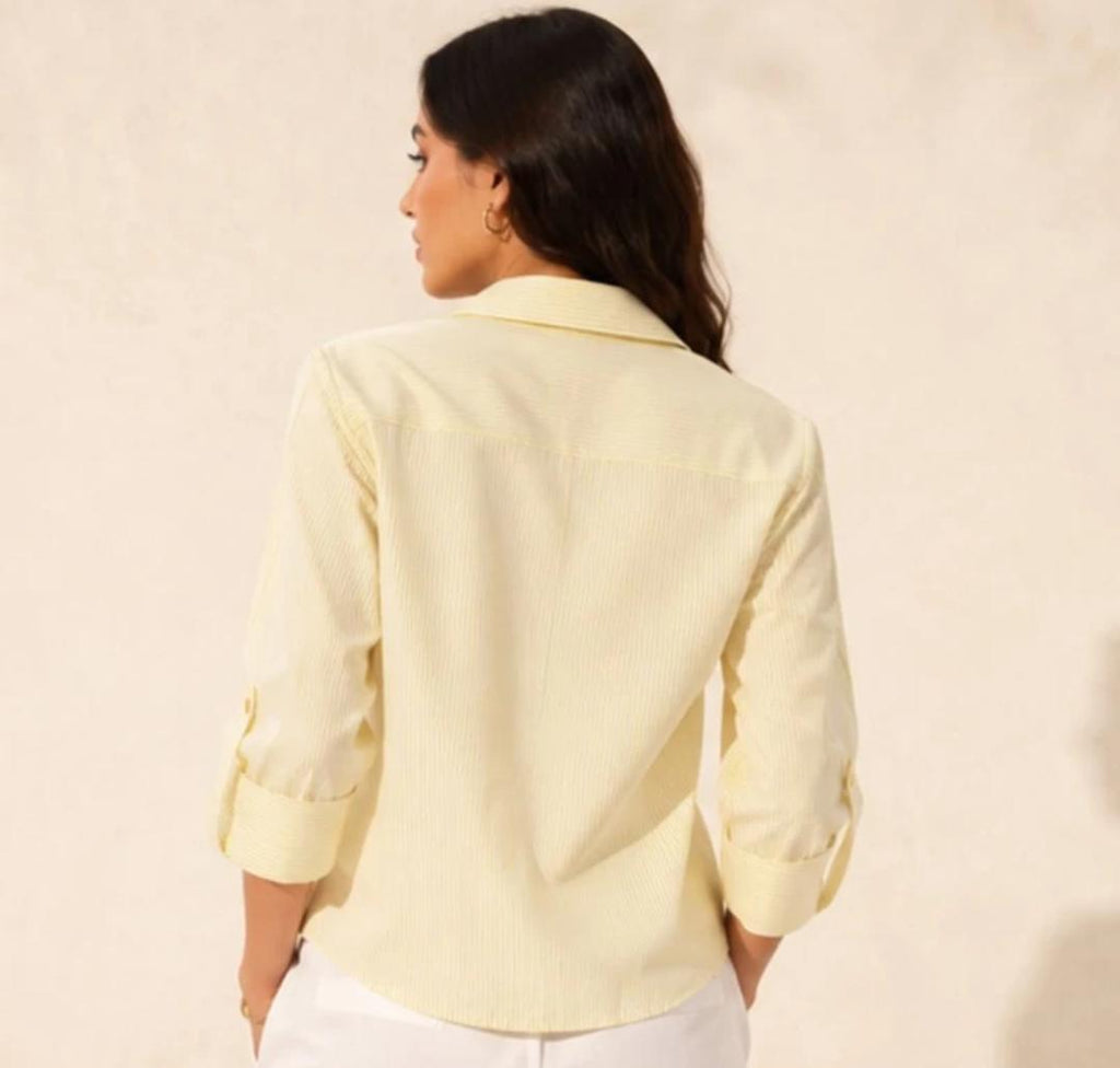 Women's Cream Pinstripe Bow Detail Shirt