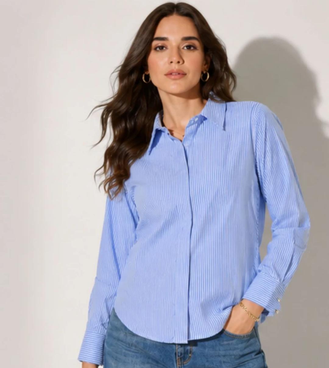 Women’s Blue Striped Formal Shirt