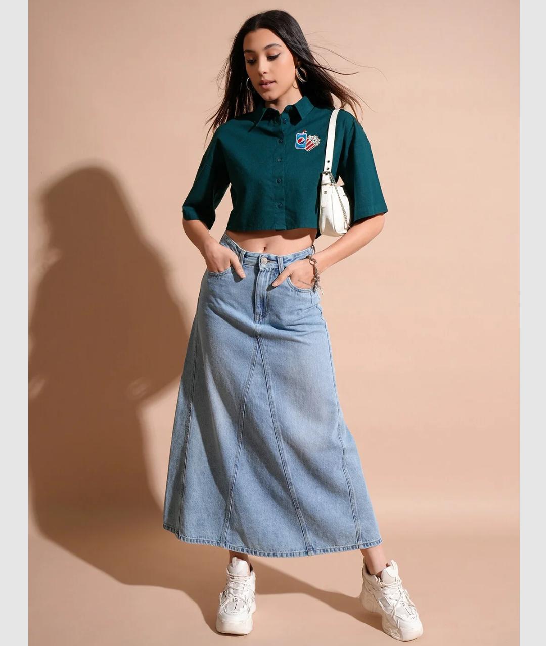 Emerald Green Cropped Popcorn & Soda Utility Shirt