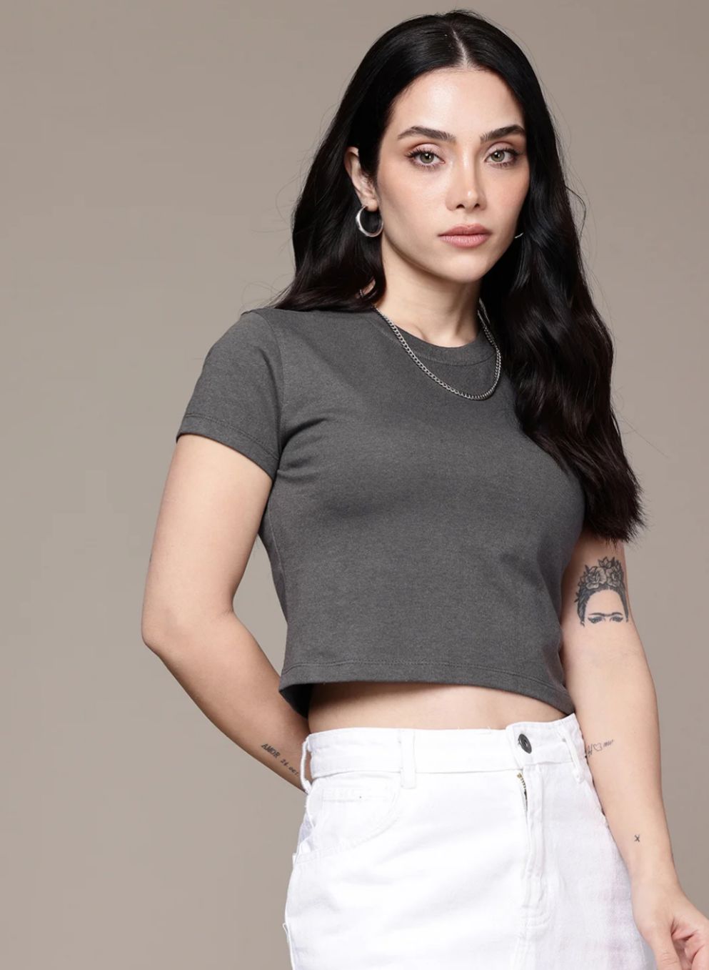 Charcoal Grey Essential Crop Tee