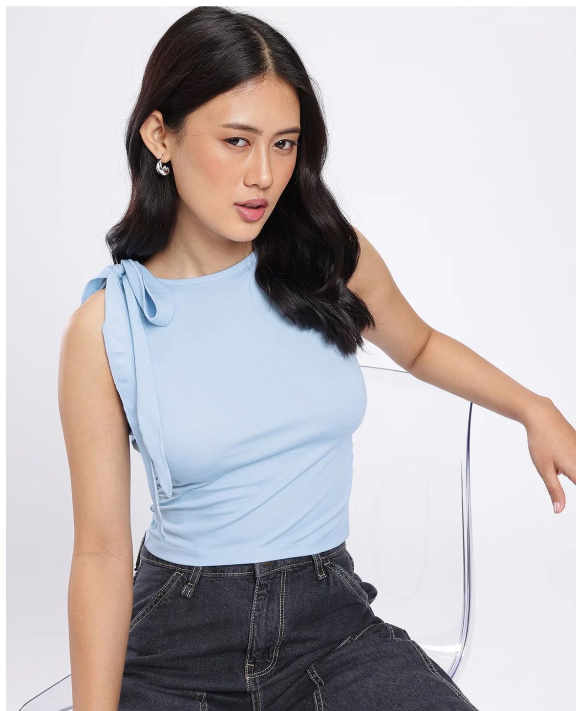 Powder Blue One-Shoulder Tie-Side Top