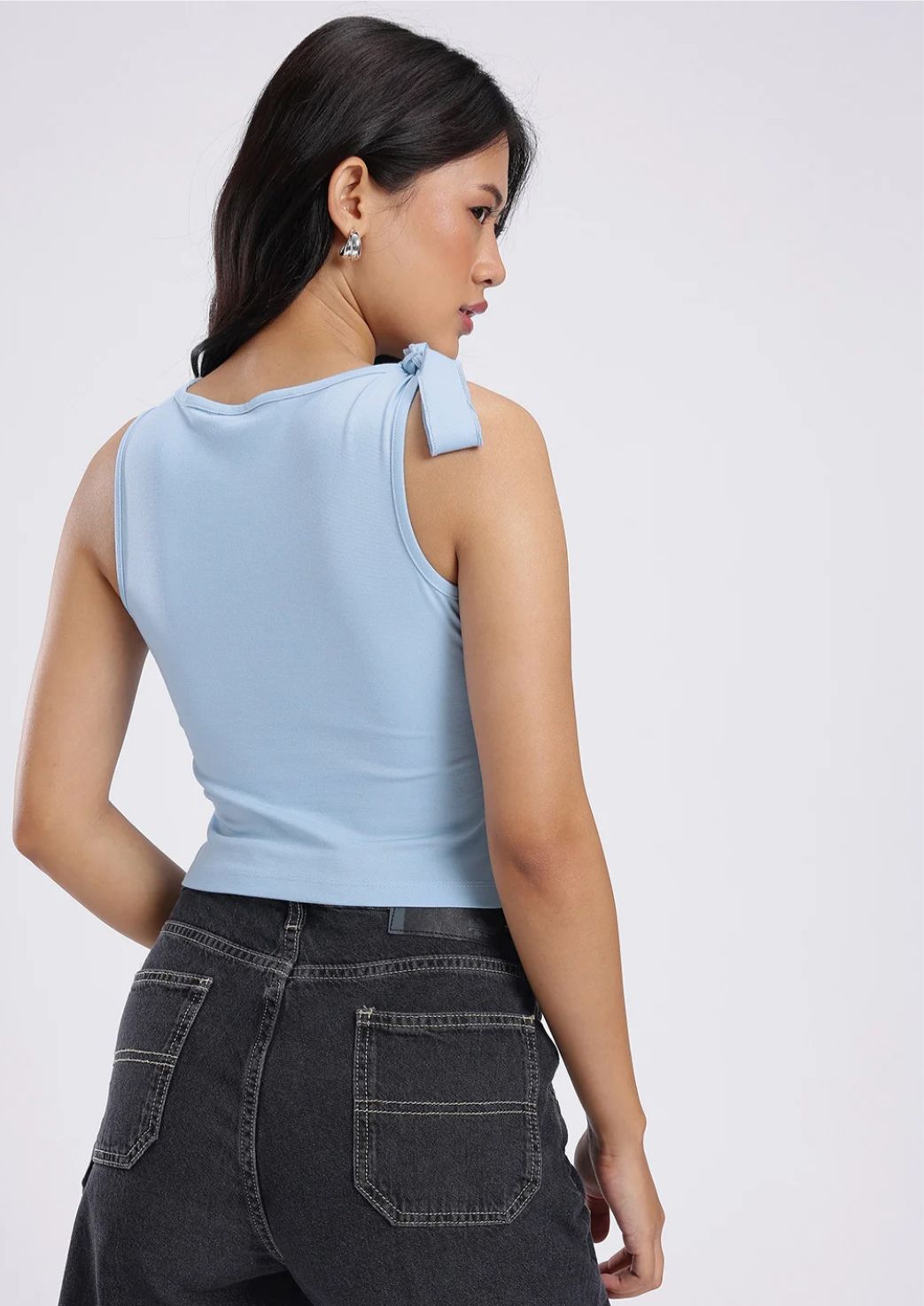 Powder Blue One-Shoulder Tie-Side Top