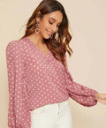Dusty Rose Polka Dot Balloon Sleeve Blouse