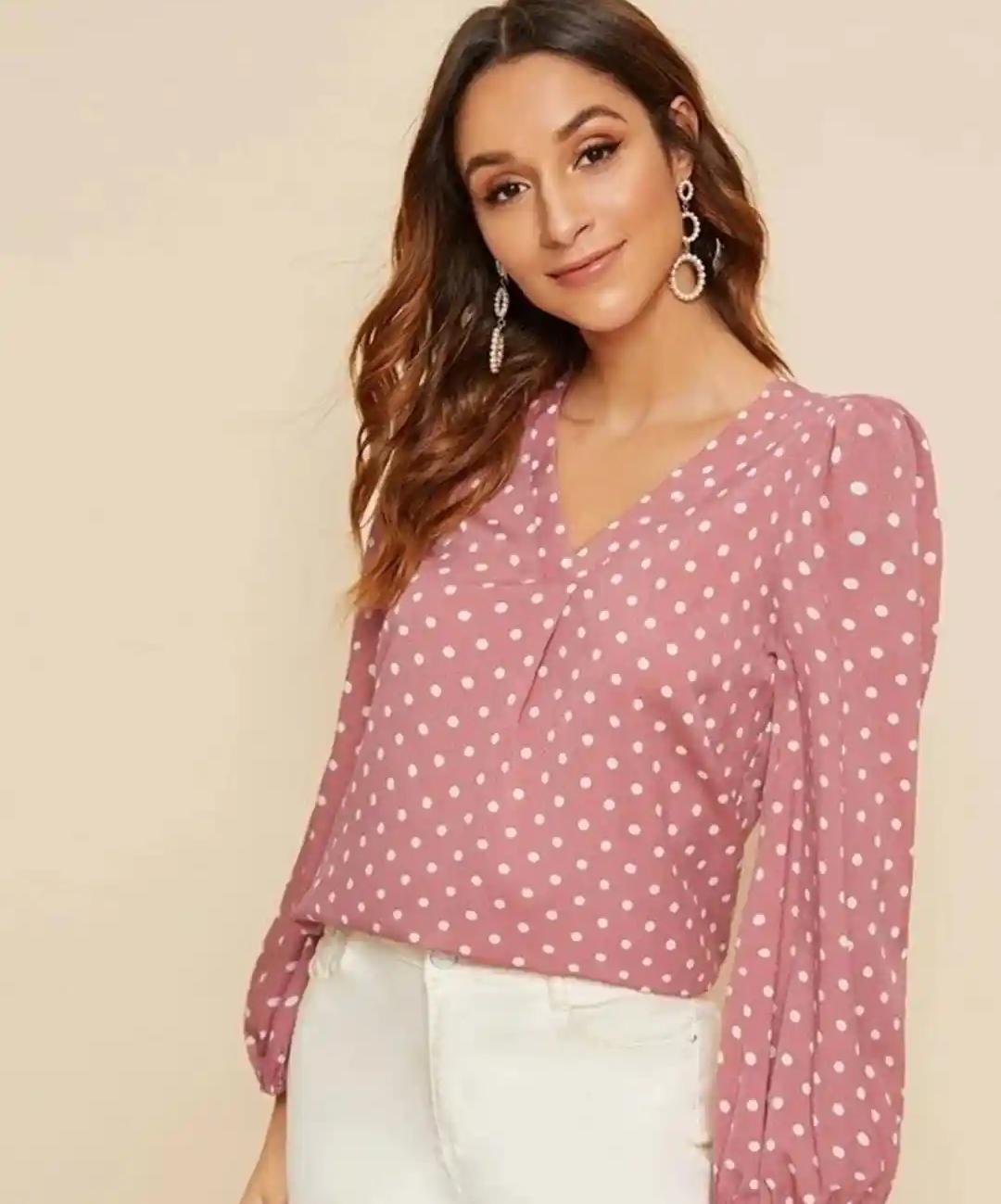 Dusty Rose Polka Dot Balloon Sleeve Blouse