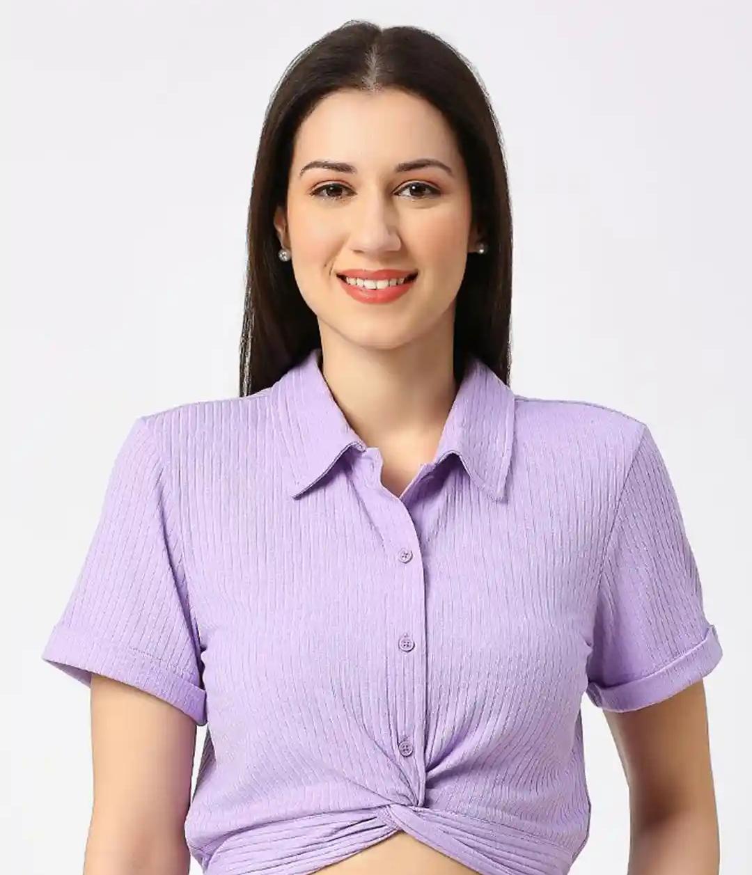 Purple Waist-Tie Button-Up Shirt