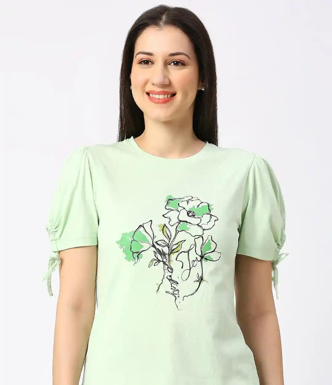 Sage Green Cold-Shoulder Tie Detail Tee